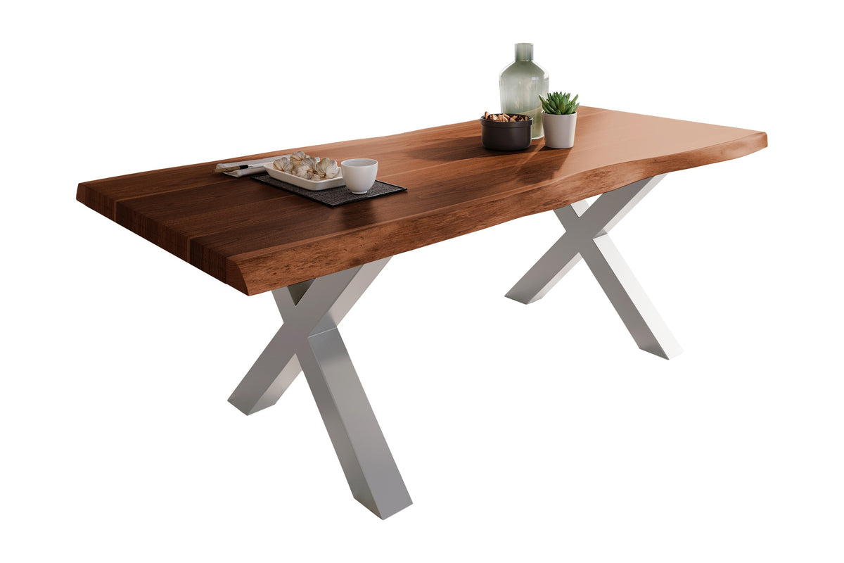 #200x100 #akazienussbaumfarben #x-gestellsilber