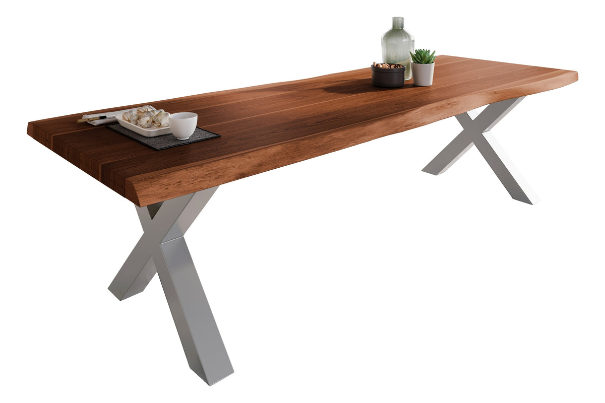 #240x100 #akazienussbaumfarben #x-gestellsilber
