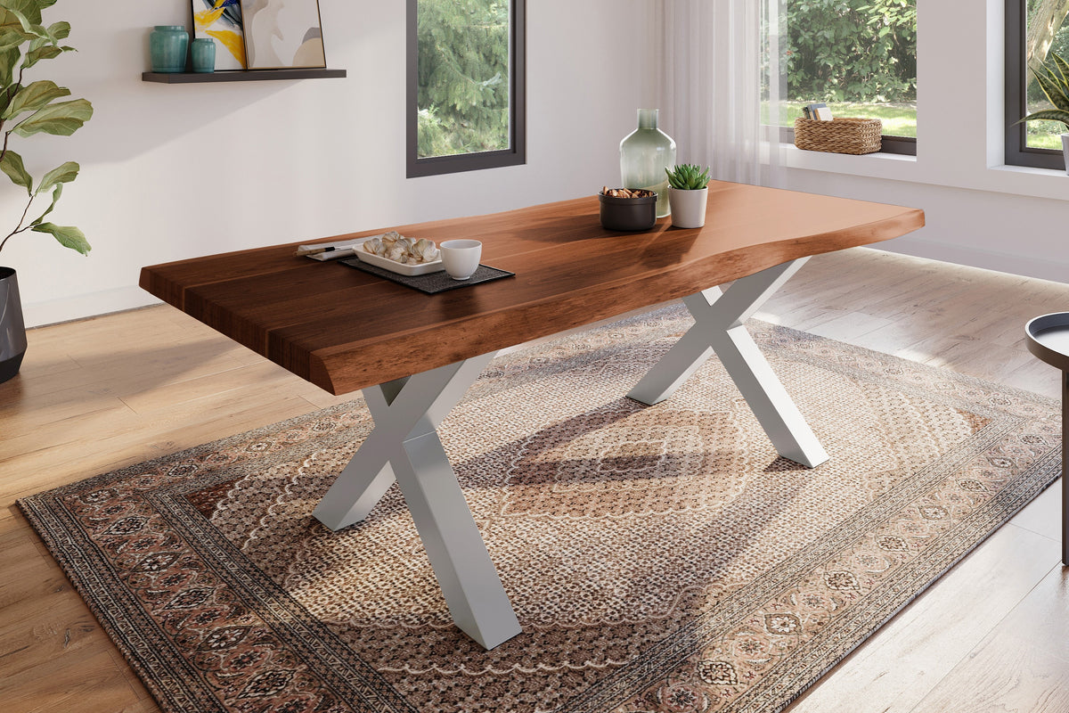 #220x100 #akazienussbaumfarben #x-gestellsilber