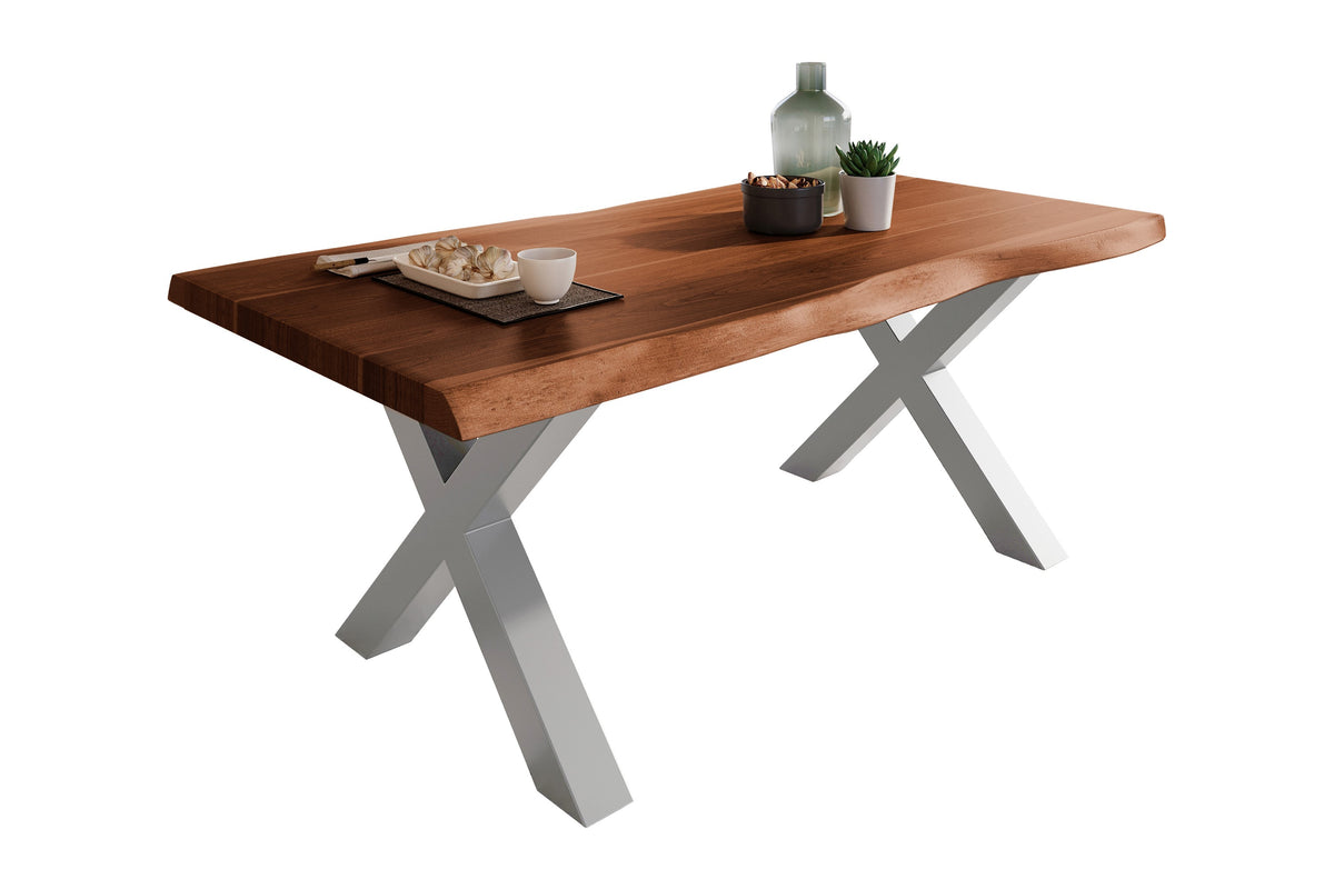 #180x90 #akazienussbaumfarben #x-gestellsilber