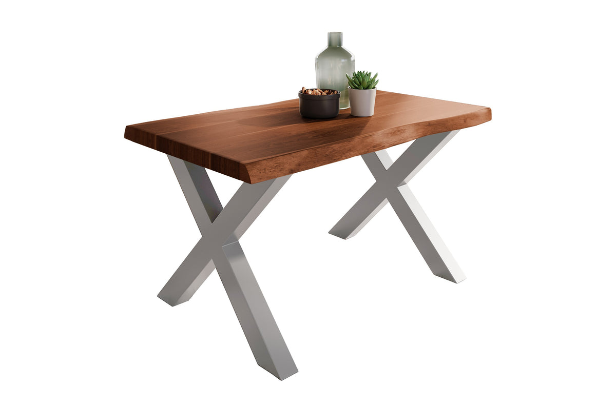 #140x80 #akazienussbaumfarben #x-gestellsilber