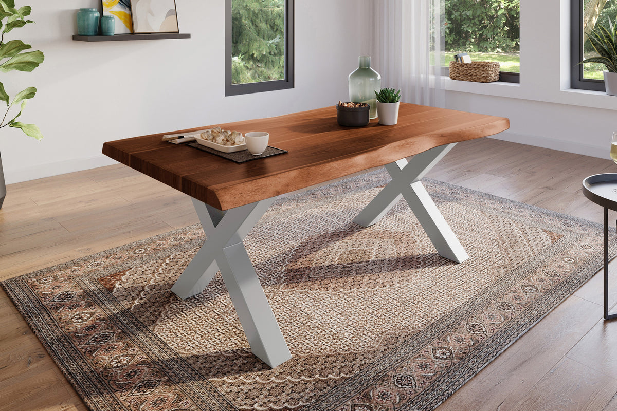 #160x85 #akazienussbaumfarben #x-gestellsilber