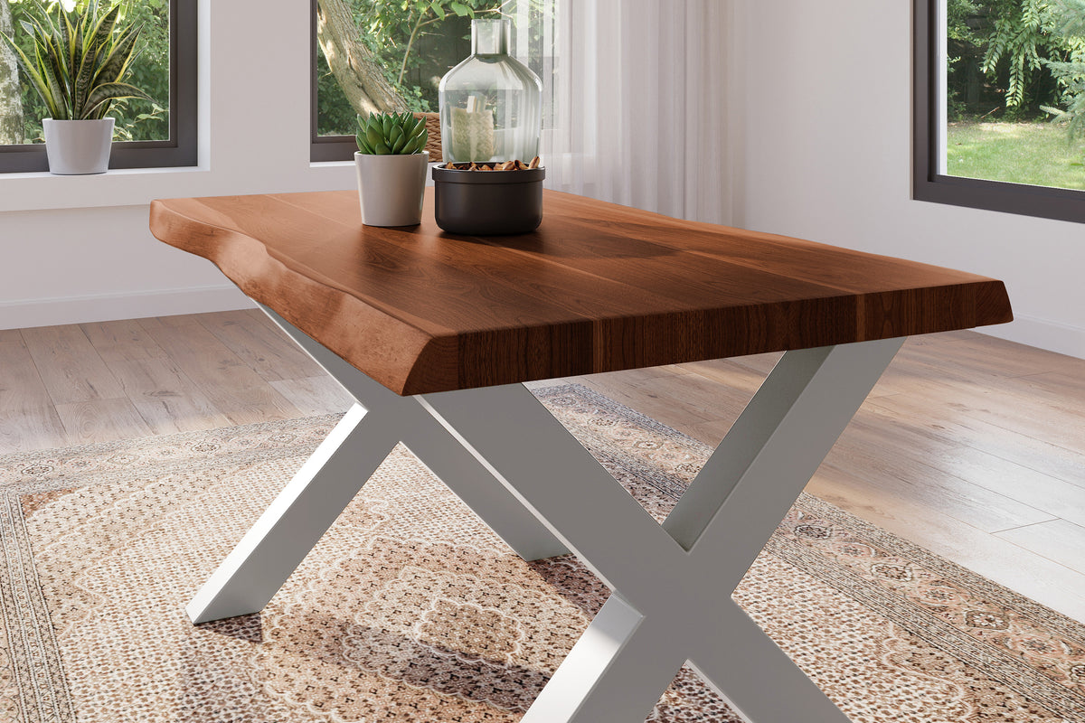 #140x80 #akazienussbaumfarben #x-gestellsilber