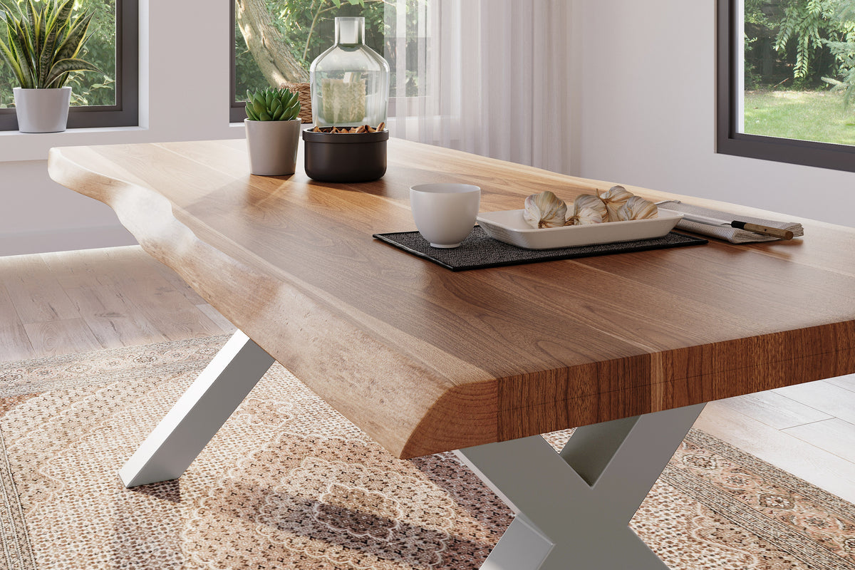 #200x100 #akazienaturfarben #x-gestellsilber