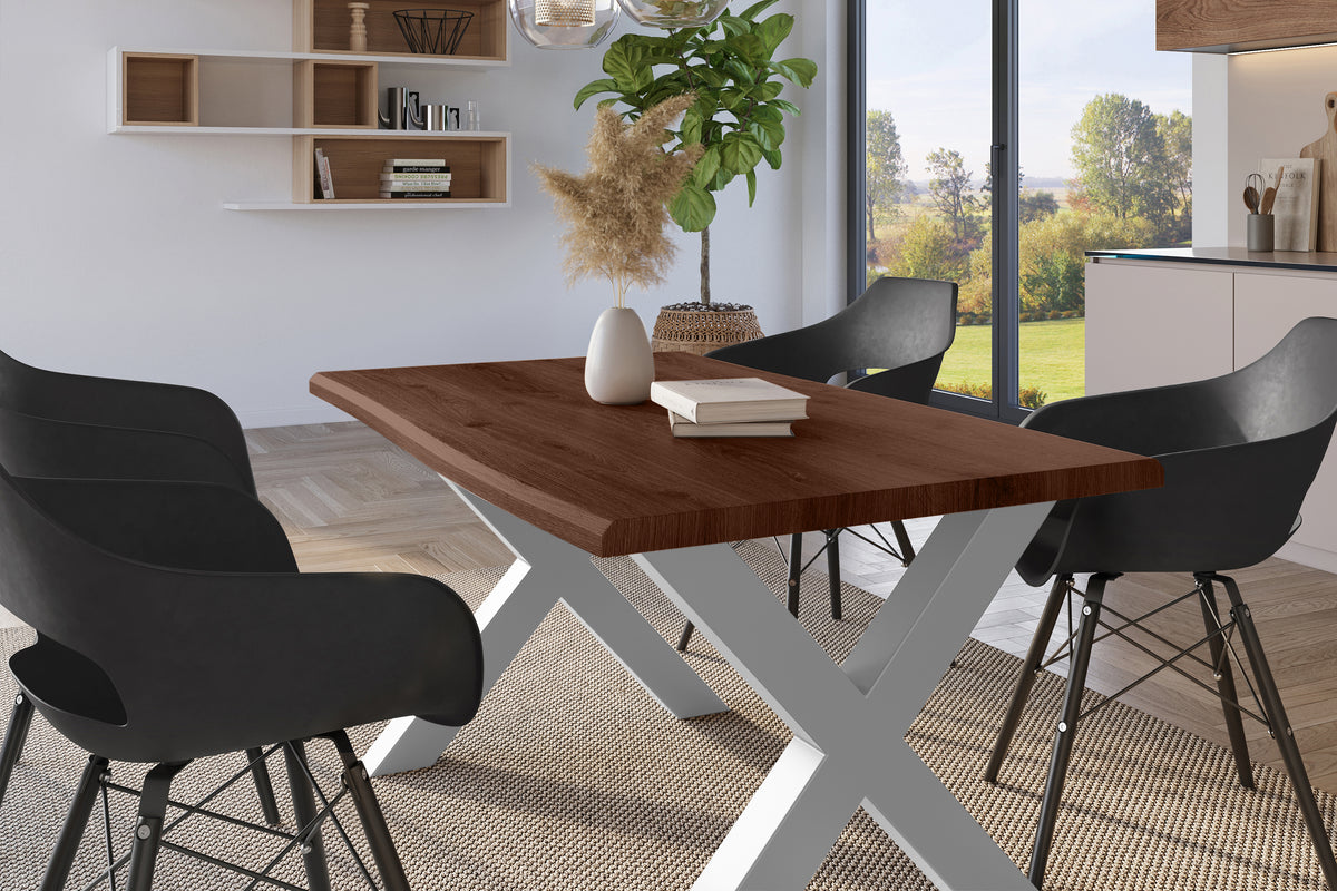 #140x80 #holznussbaum-optik #x-gestellsilber