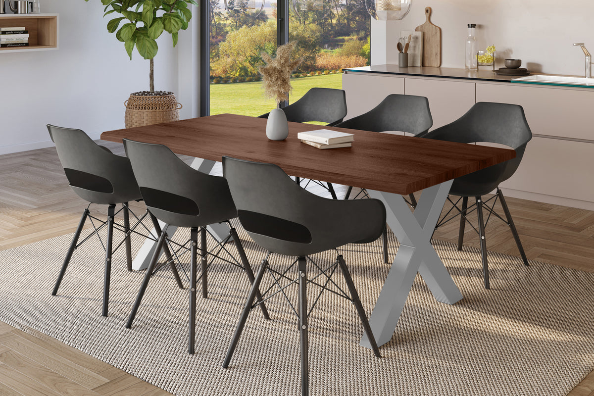 #180x90 #holznussbaum-optik #x-gestellsilber