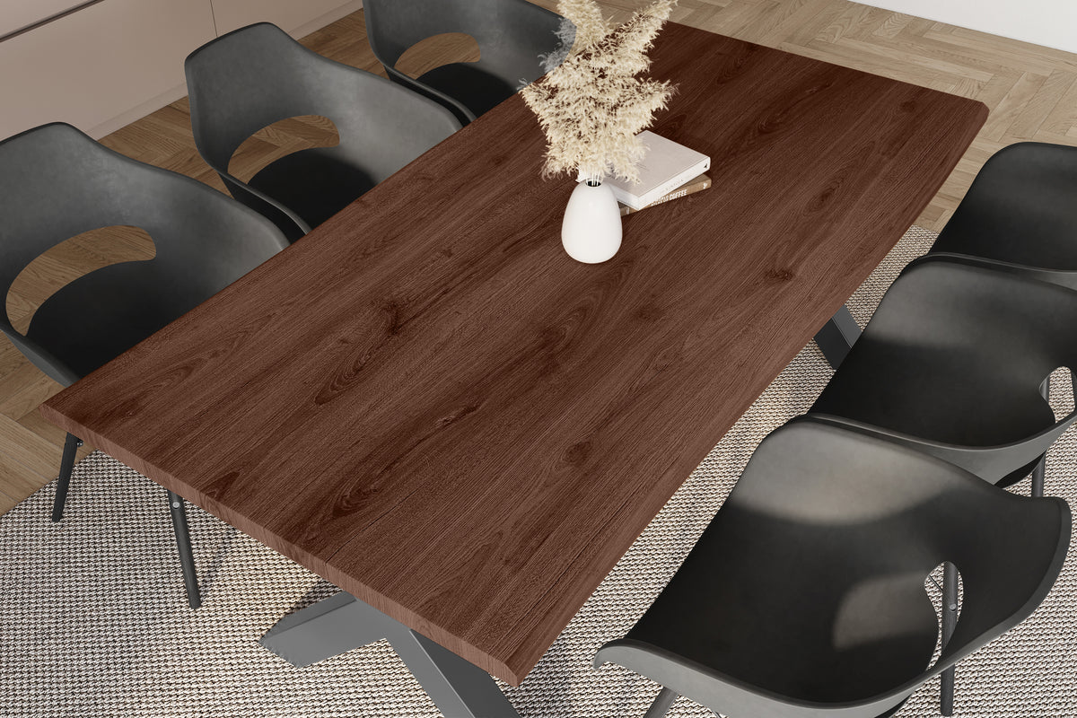 #220x100 #holznussbaum-optik #x-gestellschwarz