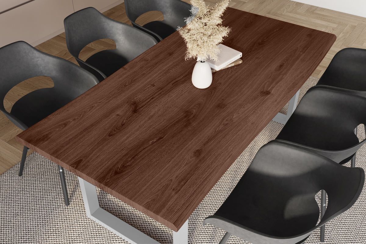 #220x100 #holznussbaum-optik #u-gestellsilber