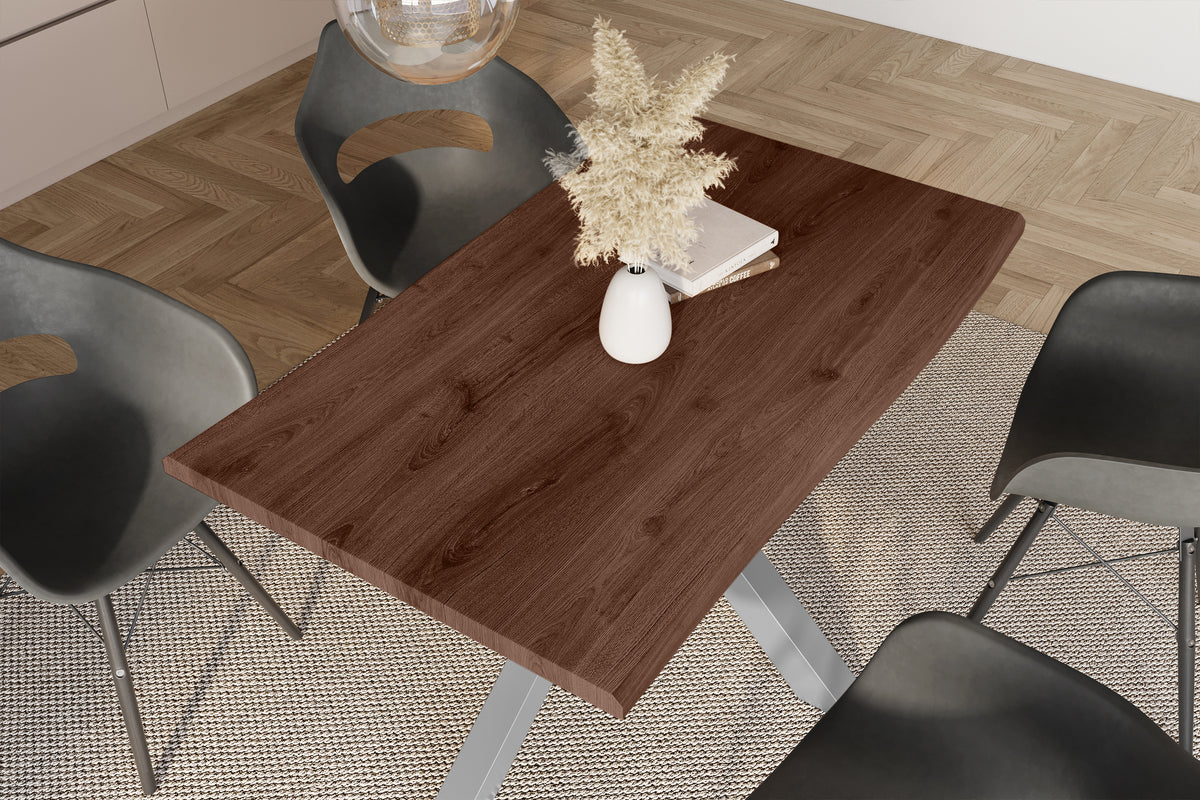 #140x80 #holznussbaum-optik #spider-gestellsilber