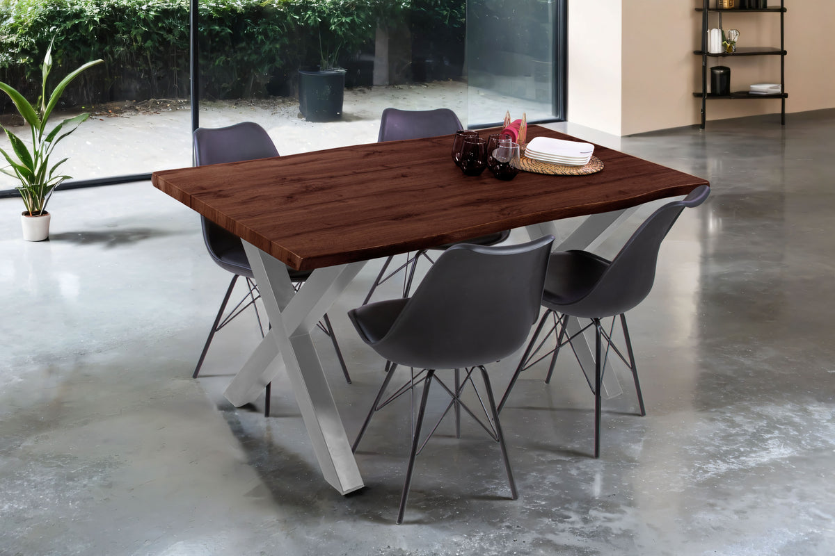 #160x85 #holznussbaum-optik #x-gestellsilber