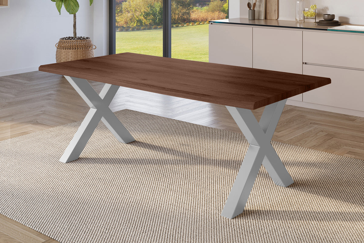 #200x100 #holznussbaum-optik #x-gestellsilber