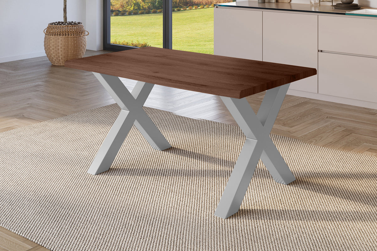 #140x80 #holznussbaum-optik #x-gestellsilber