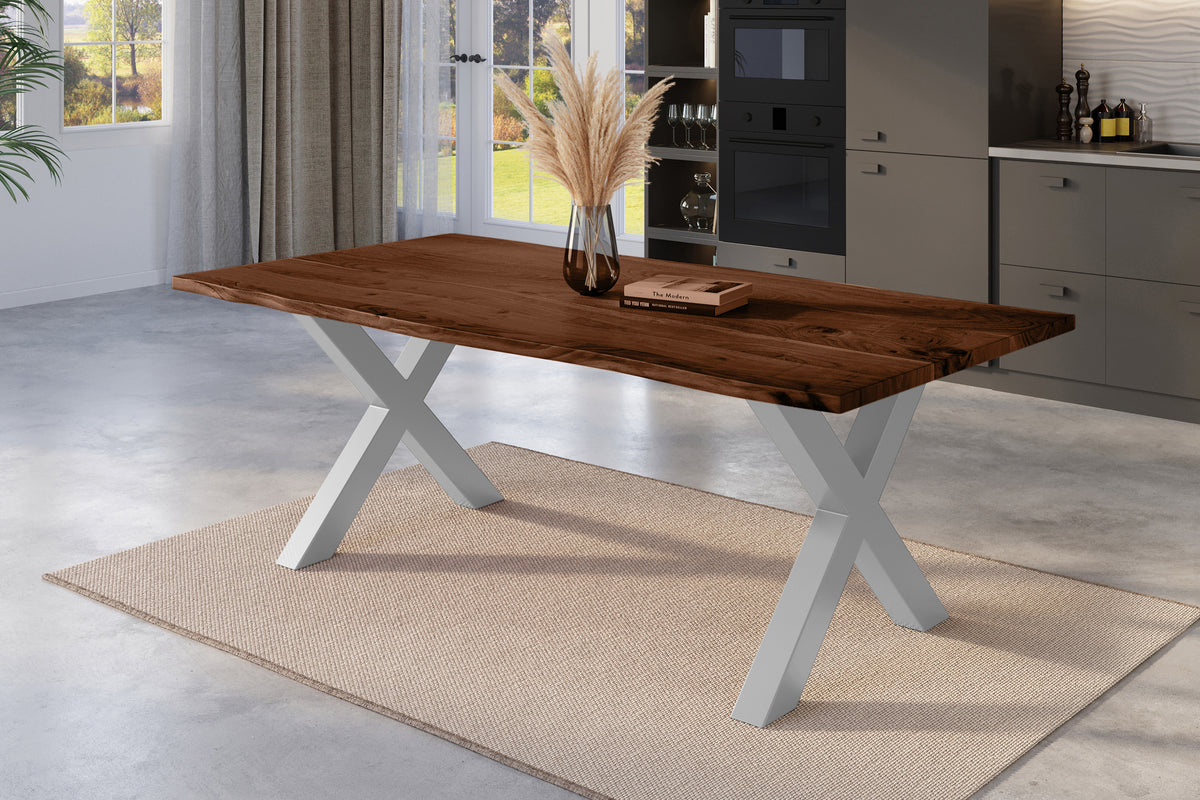 #200x100 #nussbaumfarben #x-gestellsilber