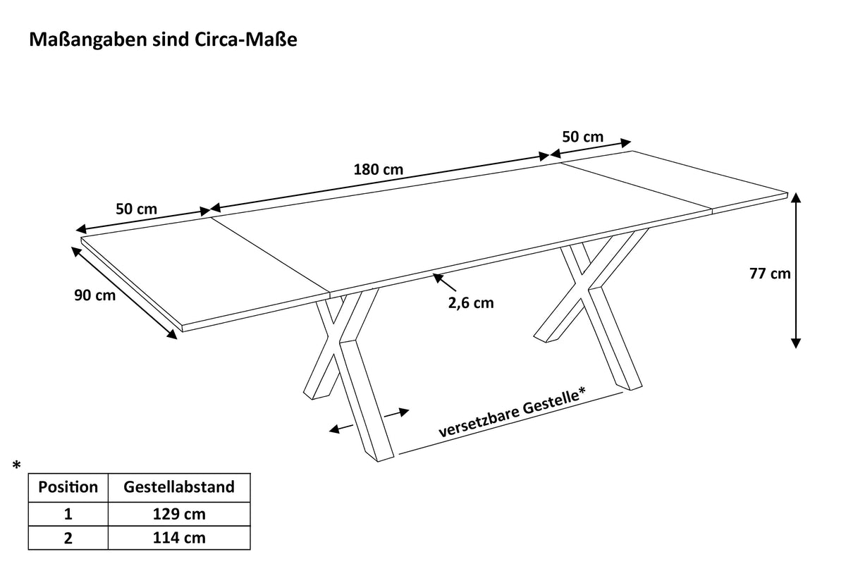 #180x90 #nussbaumfarben #x-gestellweiß