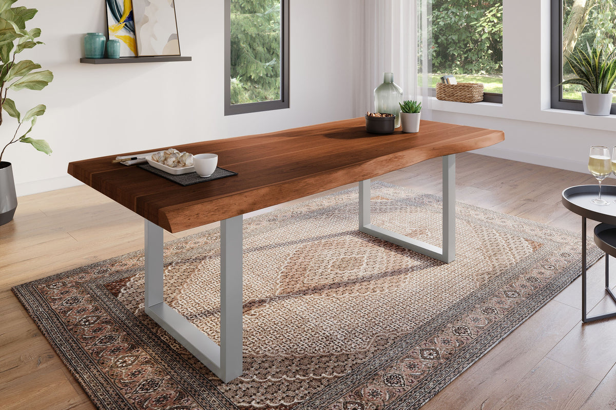 #200x100 #akazienussbaumfarben #u-gestellsilber