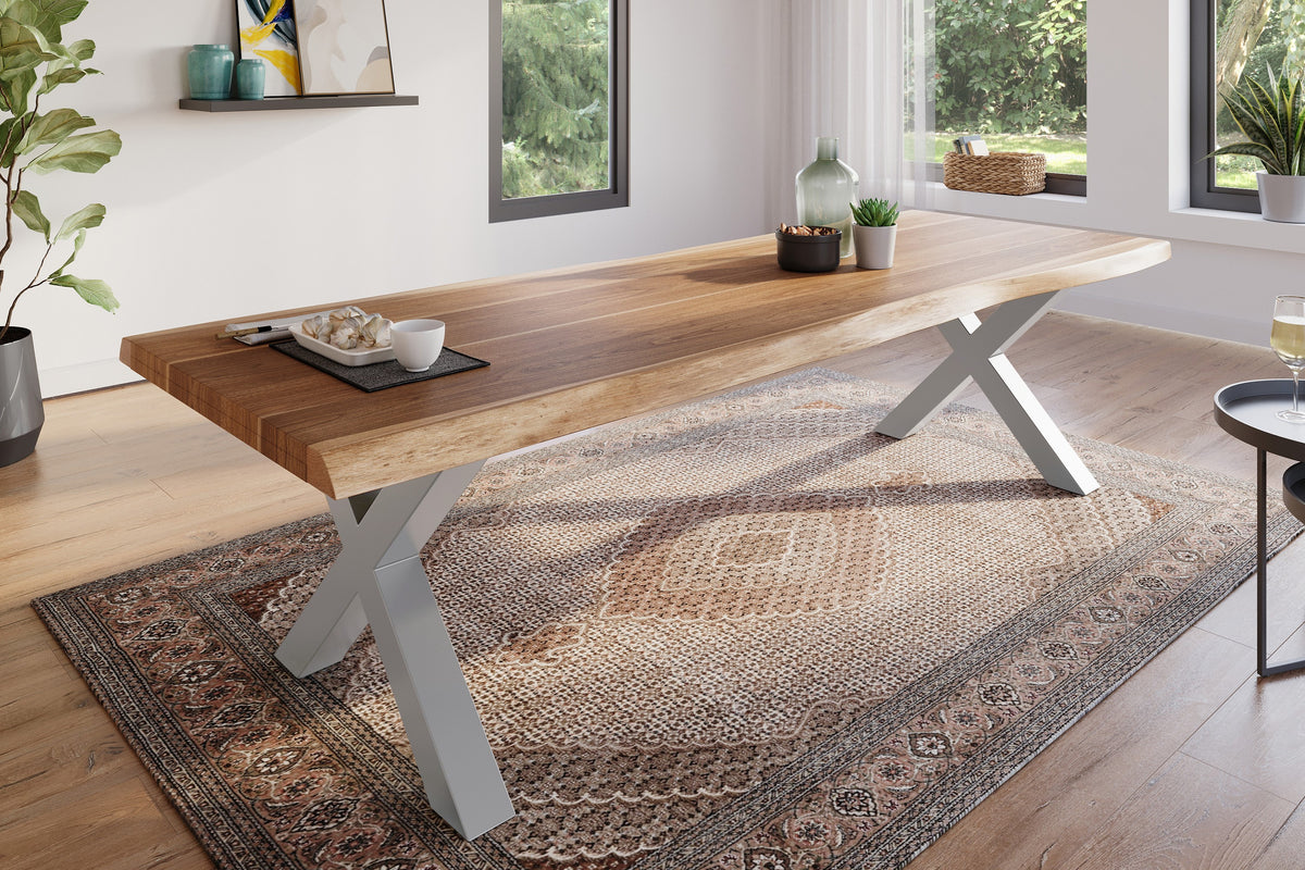 #240x100 #akazienaturfarben #x-gestellsilber