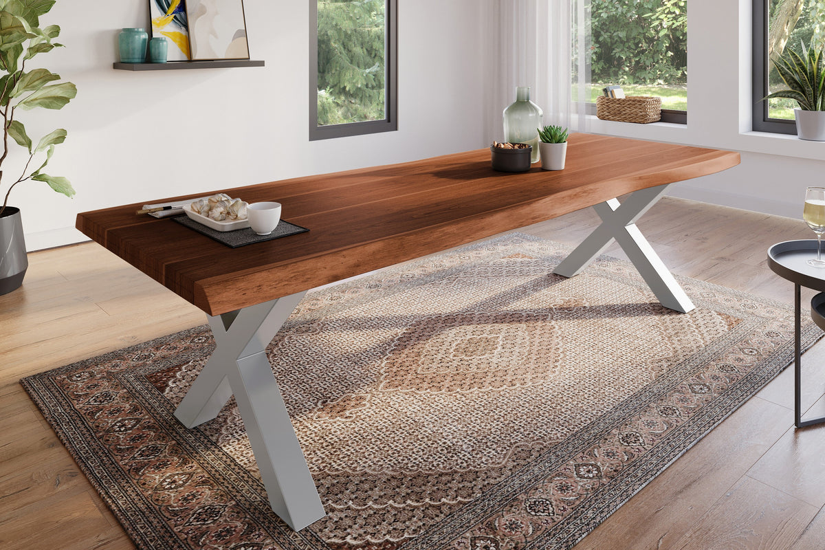 #240x100 #akazienussbaumfarben #x-gestellsilber