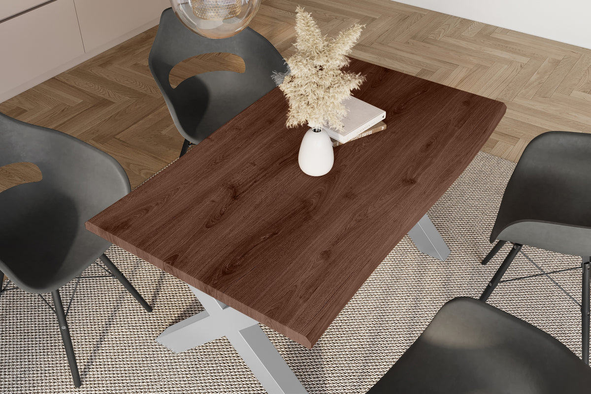 #140x80 #holznussbaum-optik #x-gestellsilber