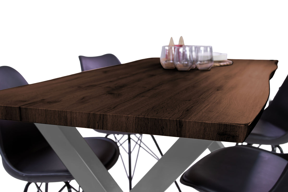 #160x85 #holznussbaum-optik #x-gestellsilber