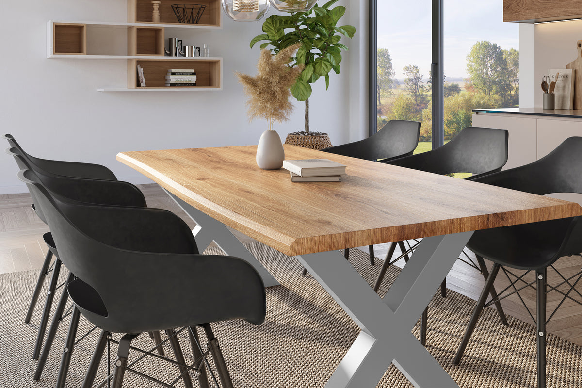 #220x100 #holzwildeiche-optik #x-gestellsilber