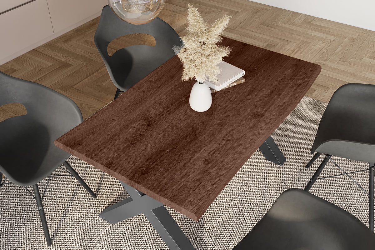 #140x80 #holznussbaum-optik #x-gestellschwarz