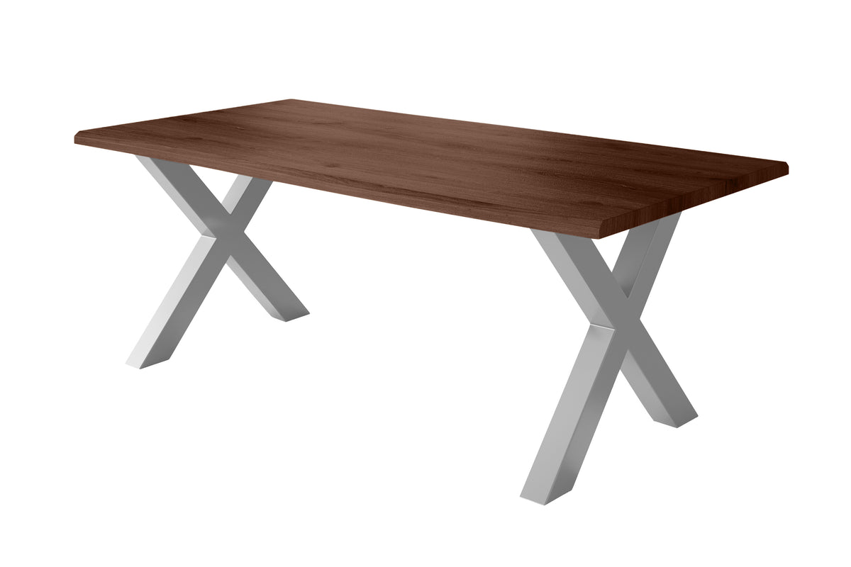 #220x100 #holznussbaum-optik #x-gestellsilber
