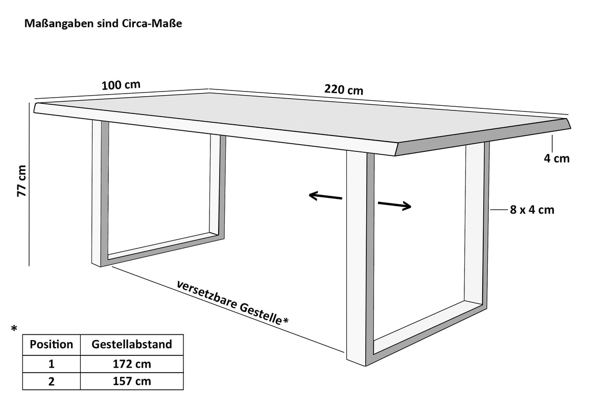 #220x100 #holznussbaum-optik #u-gestellschwarz