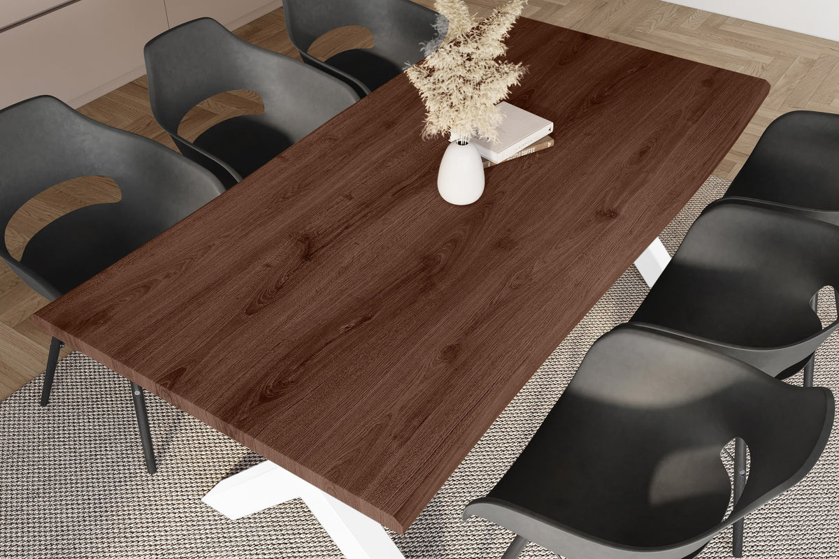 #200x100 #holznussbaum-optik #x-gestellweiß