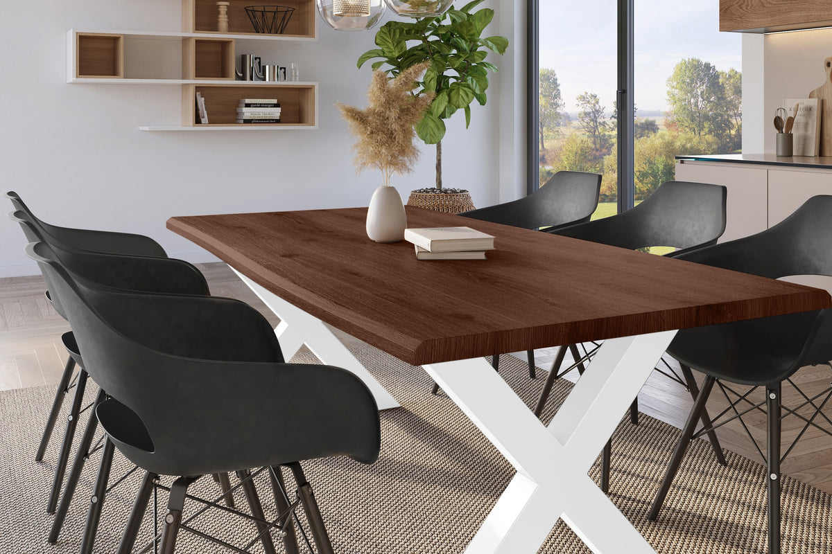 #220x100 #holznussbaum-optik #x-gestellweiß