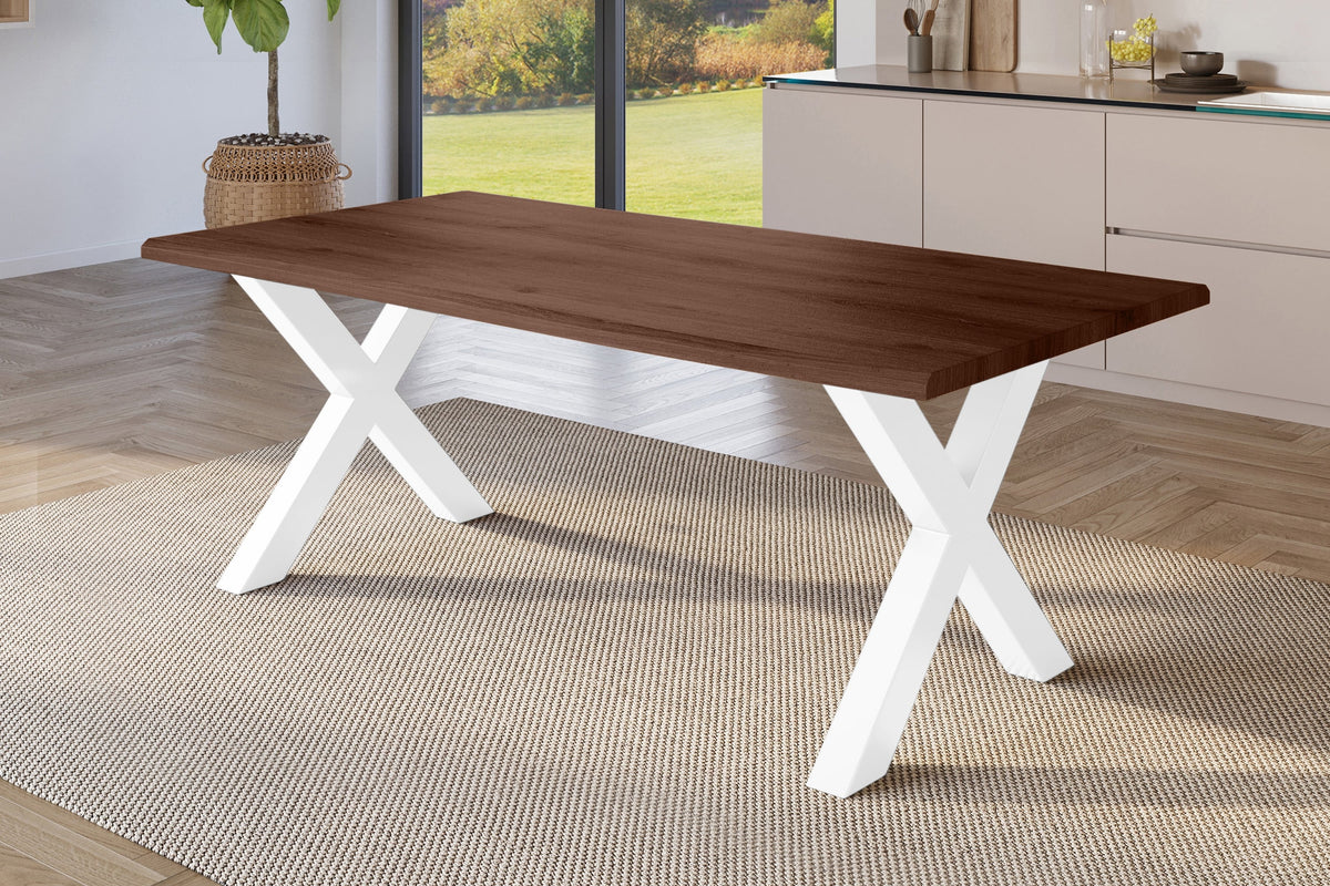 #220x100 #holznussbaum-optik #x-gestellweiß