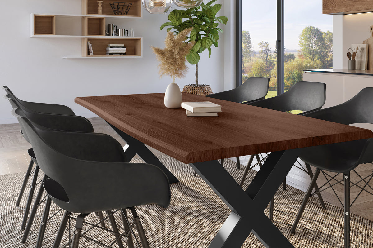 #220x100 #holznussbaum-optik #x-gestellschwarz