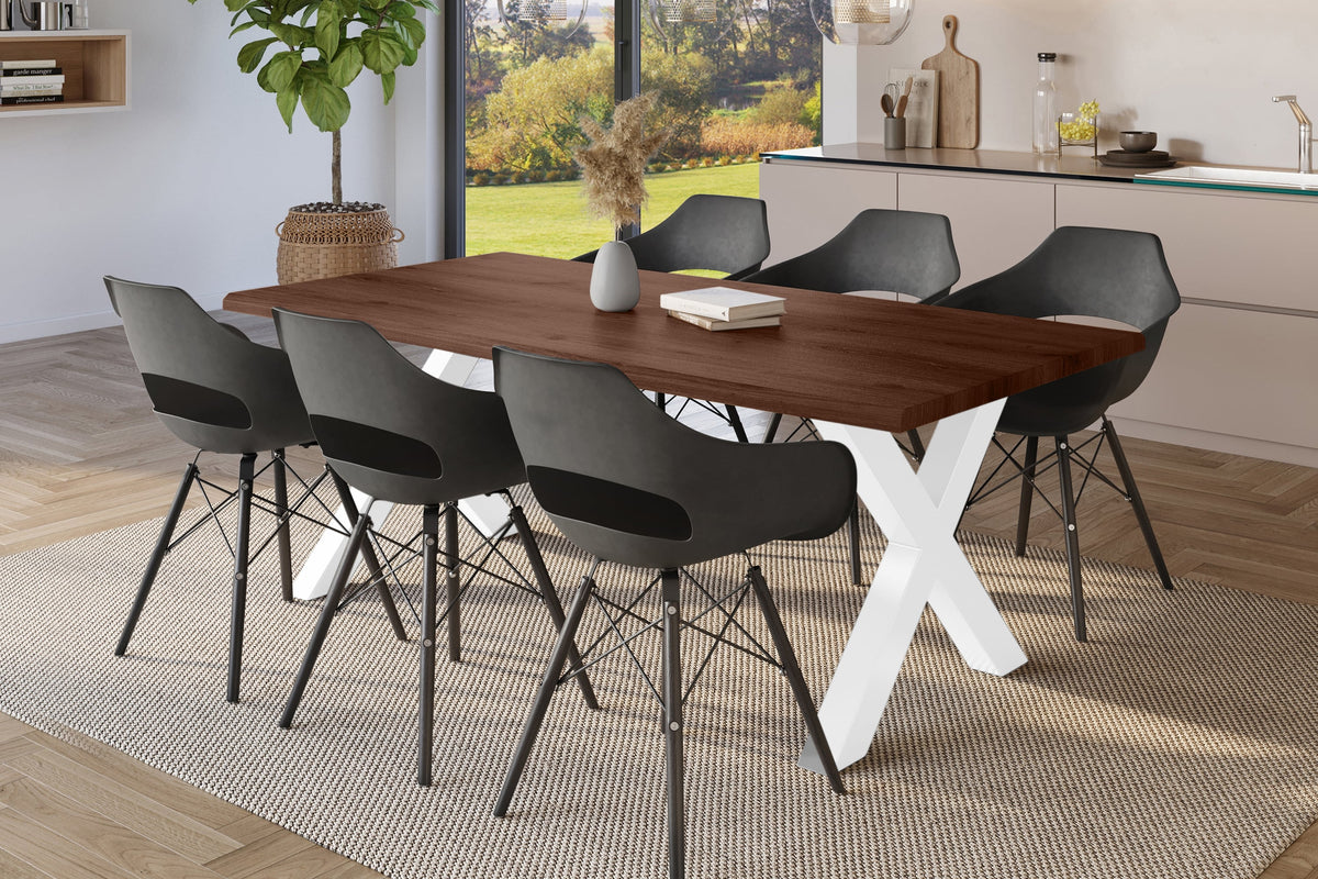 #220x100 #holznussbaum-optik #x-gestellweiß