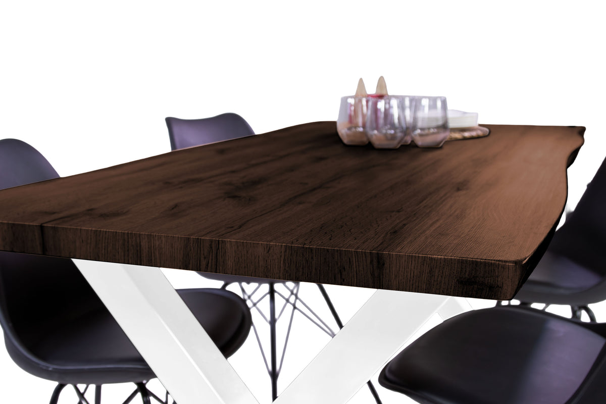 #160x85 #holznussbaum-optik #x-gestellweiß