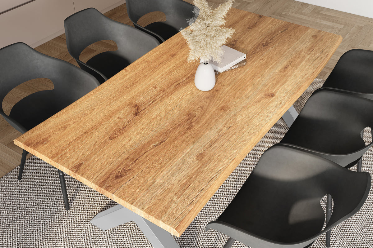#220x100 #holzwildeiche-optik #x-gestellsilber