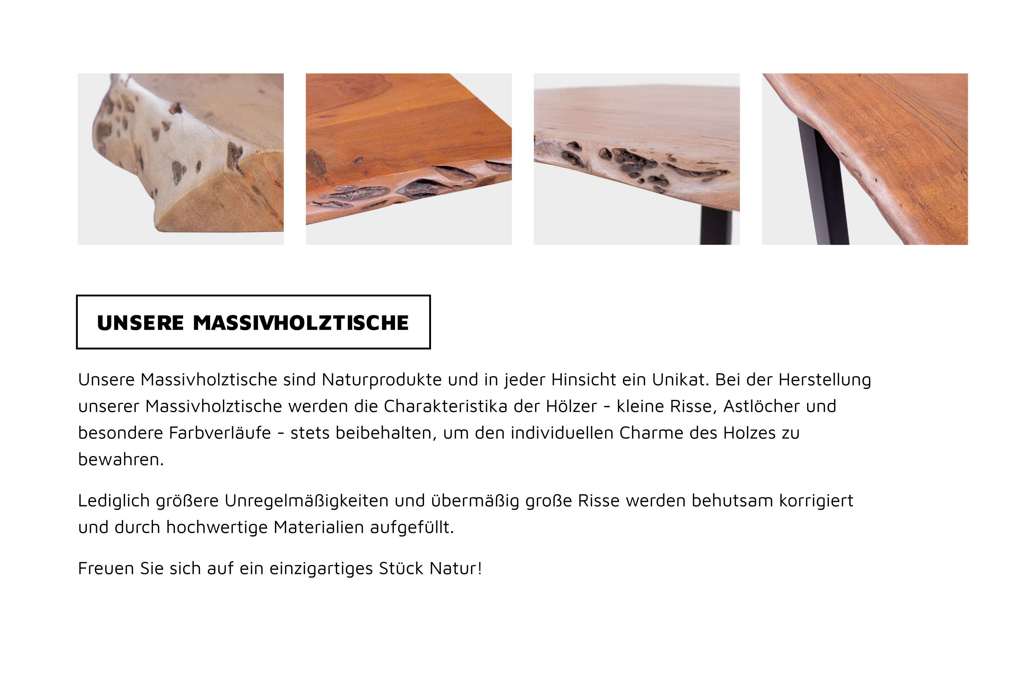 Esstisch Baumkante Massiv Mango naturfarben 140 x 80 silber U-Gestell DORA