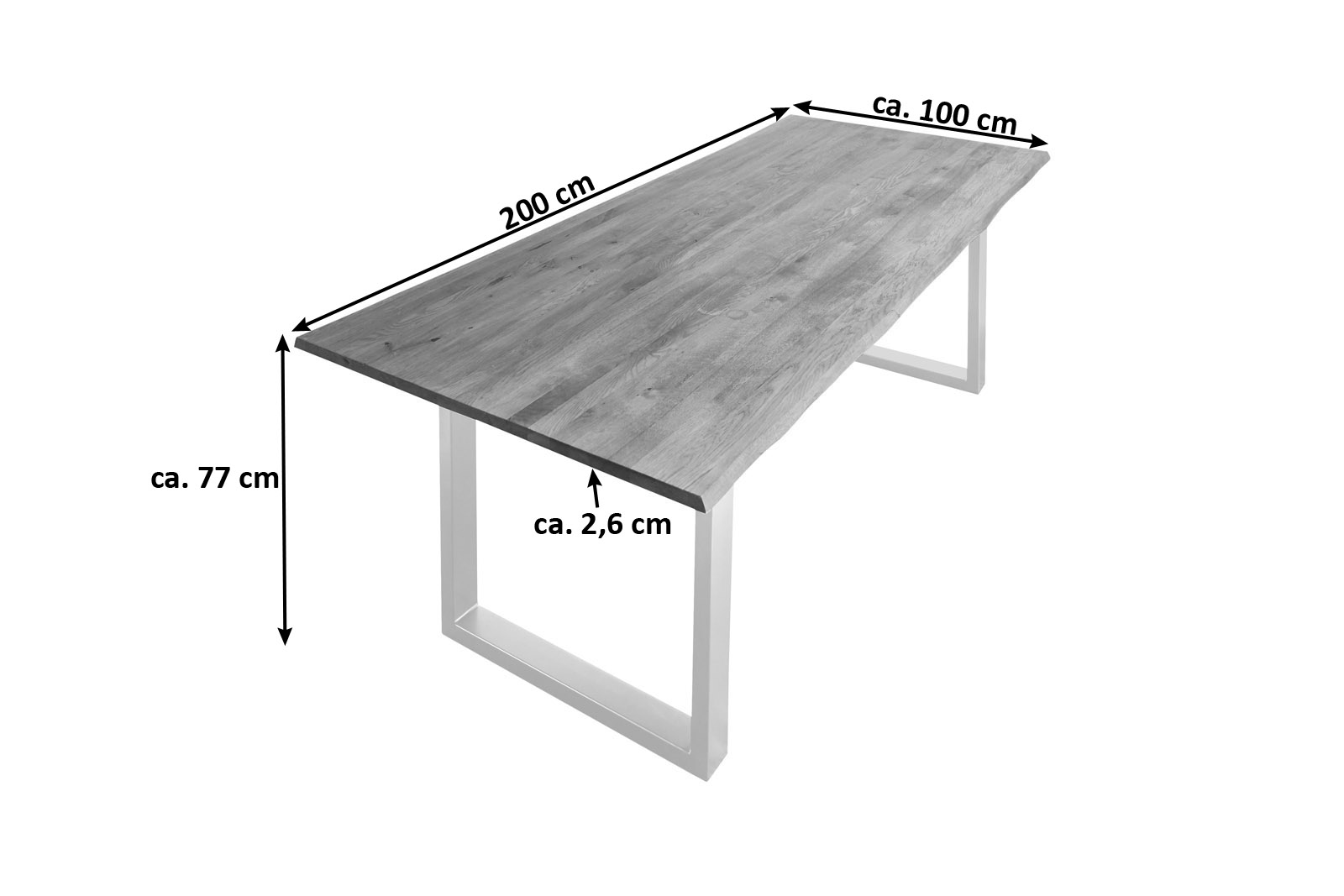  Esstisch Baumkante Massiv Wildeiche 200 x 100 silber grau SESSA