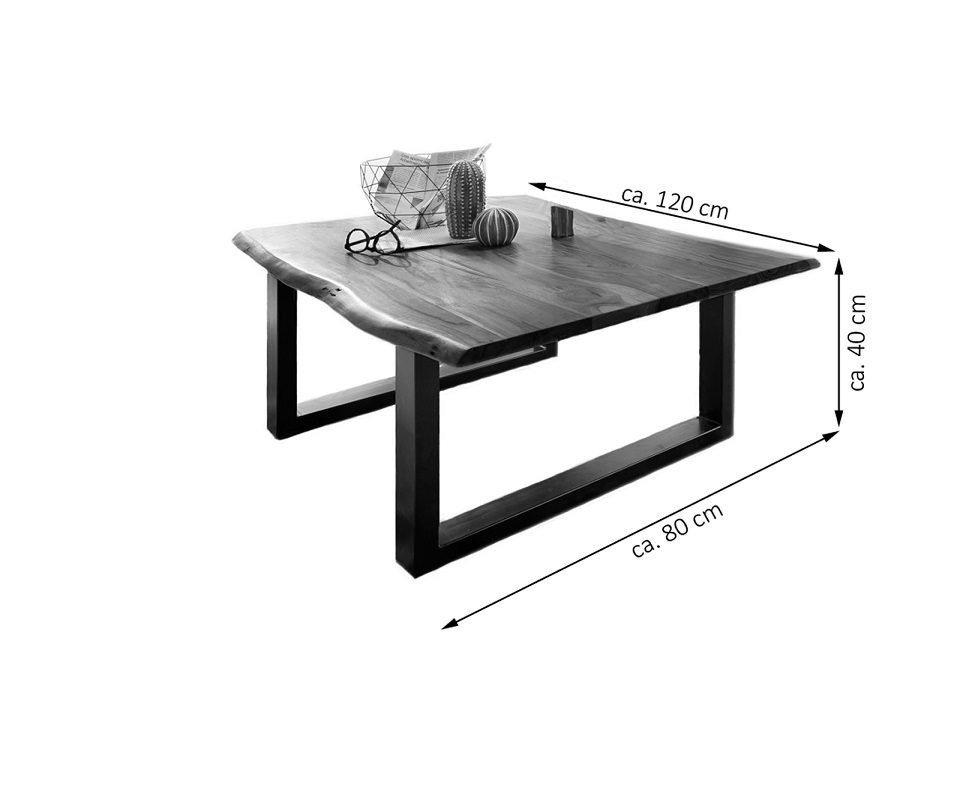 Couchtisch Baumkante 120x80 cm Akazie naturfarben silber Noah