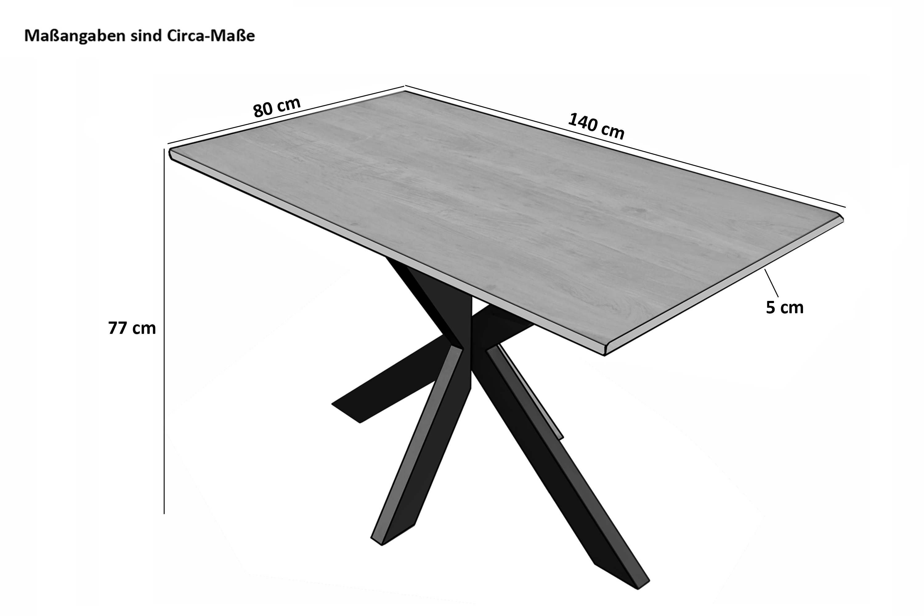 Esstisch Baumkante massiv Akazie Natur 140 x 80 Spider-Gestell schwarz TIM