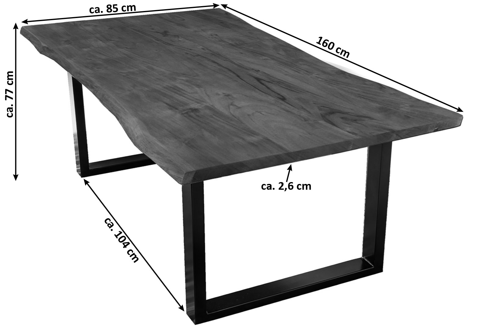 SIT 07189-99-Z Esstisch Baumkante massiv Akazie nussbaum 160 x 85 schwarz