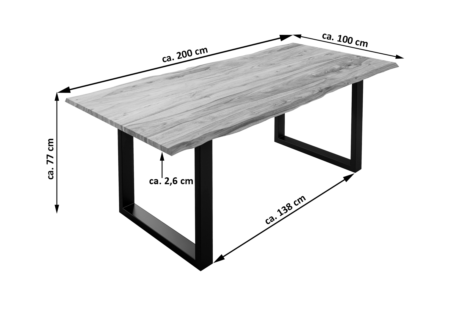 Baumkante Esstisch Sheesham naturbelassen 200x100 schwarz Mailand