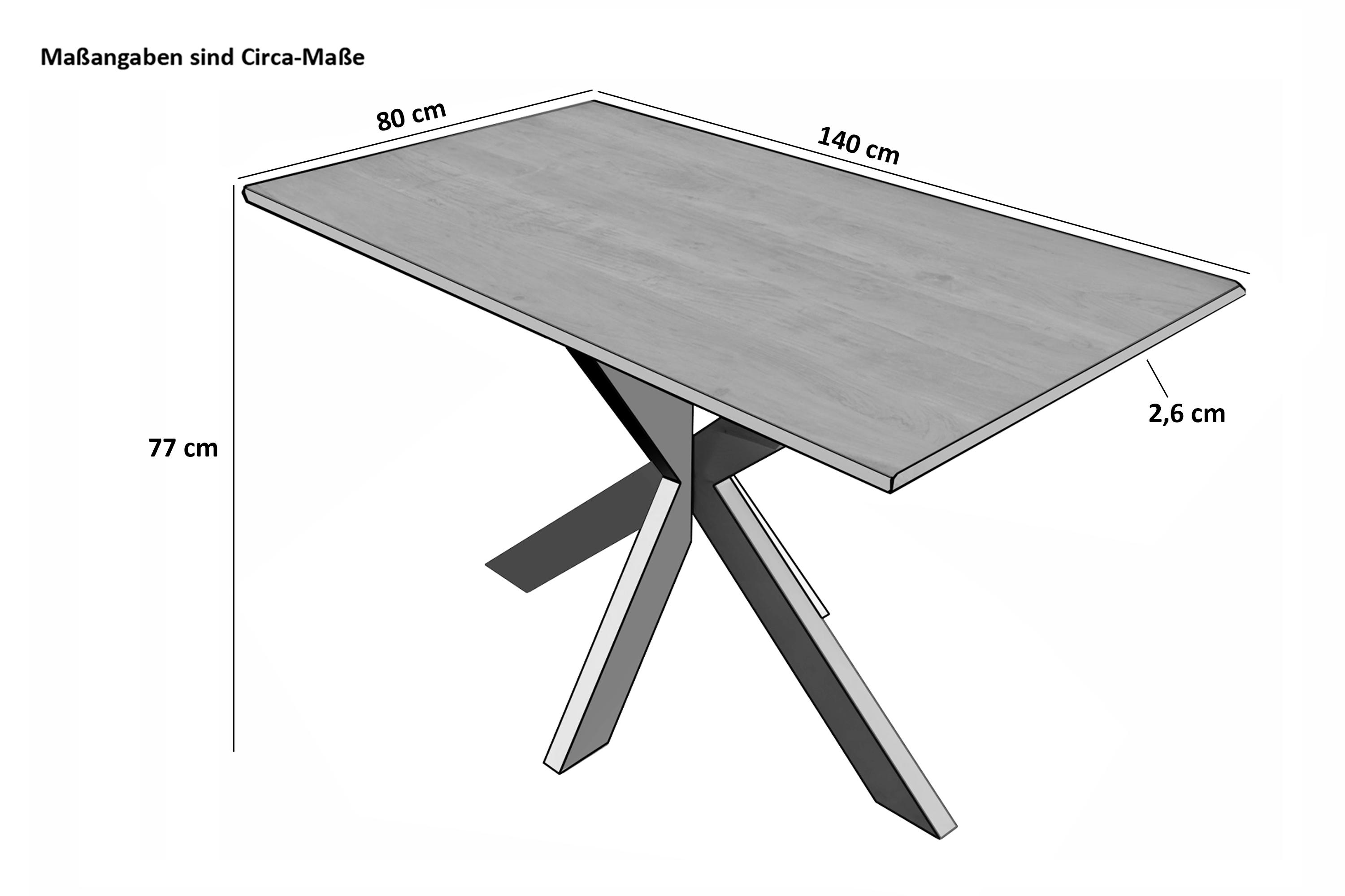 Esstisch Baumkante massiv Akazie natur 140 x 80 cm Spidergestell silber BENNI