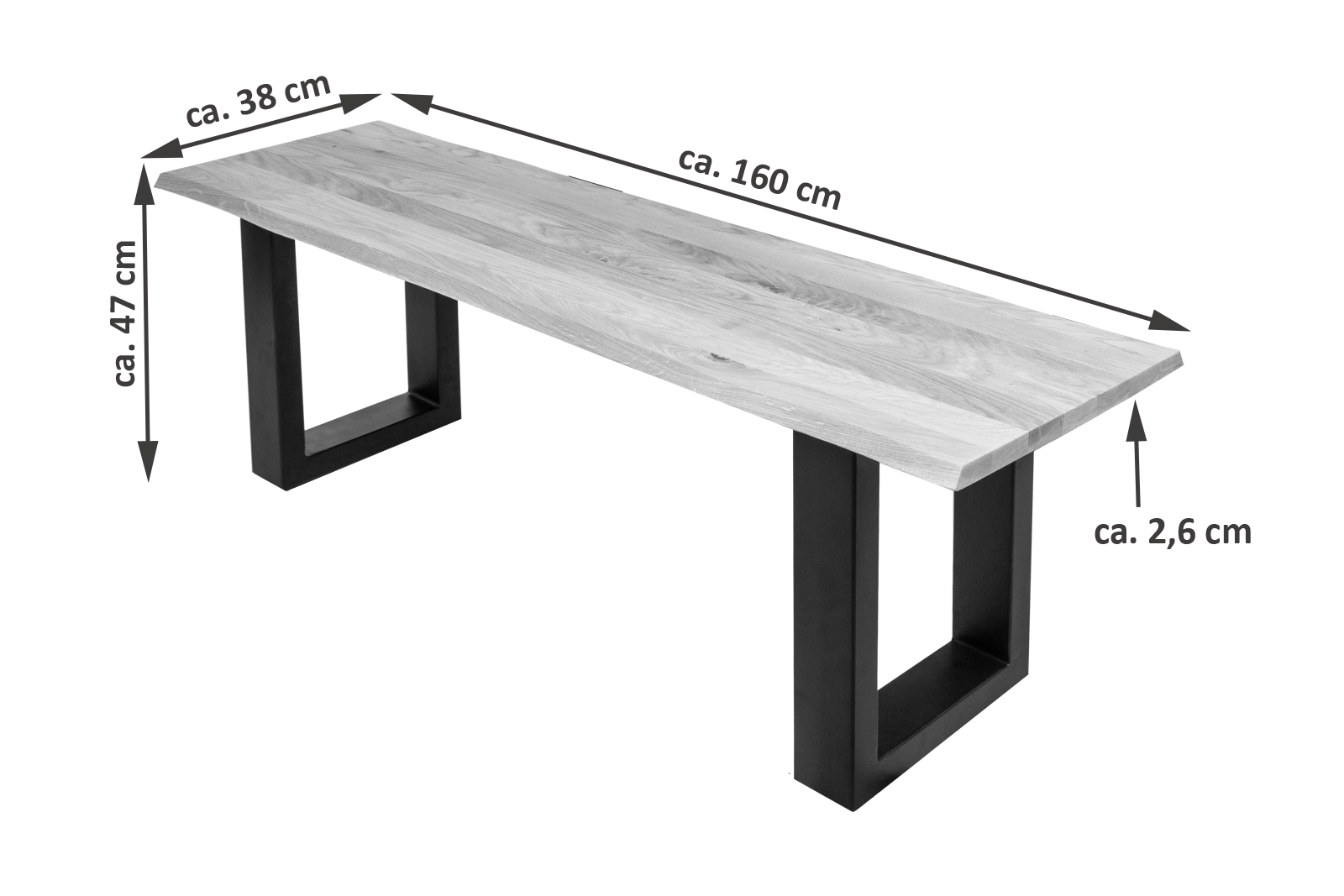 Sitzbank Baumkante 160 cm Eichenholz massiv schwarz Enrico