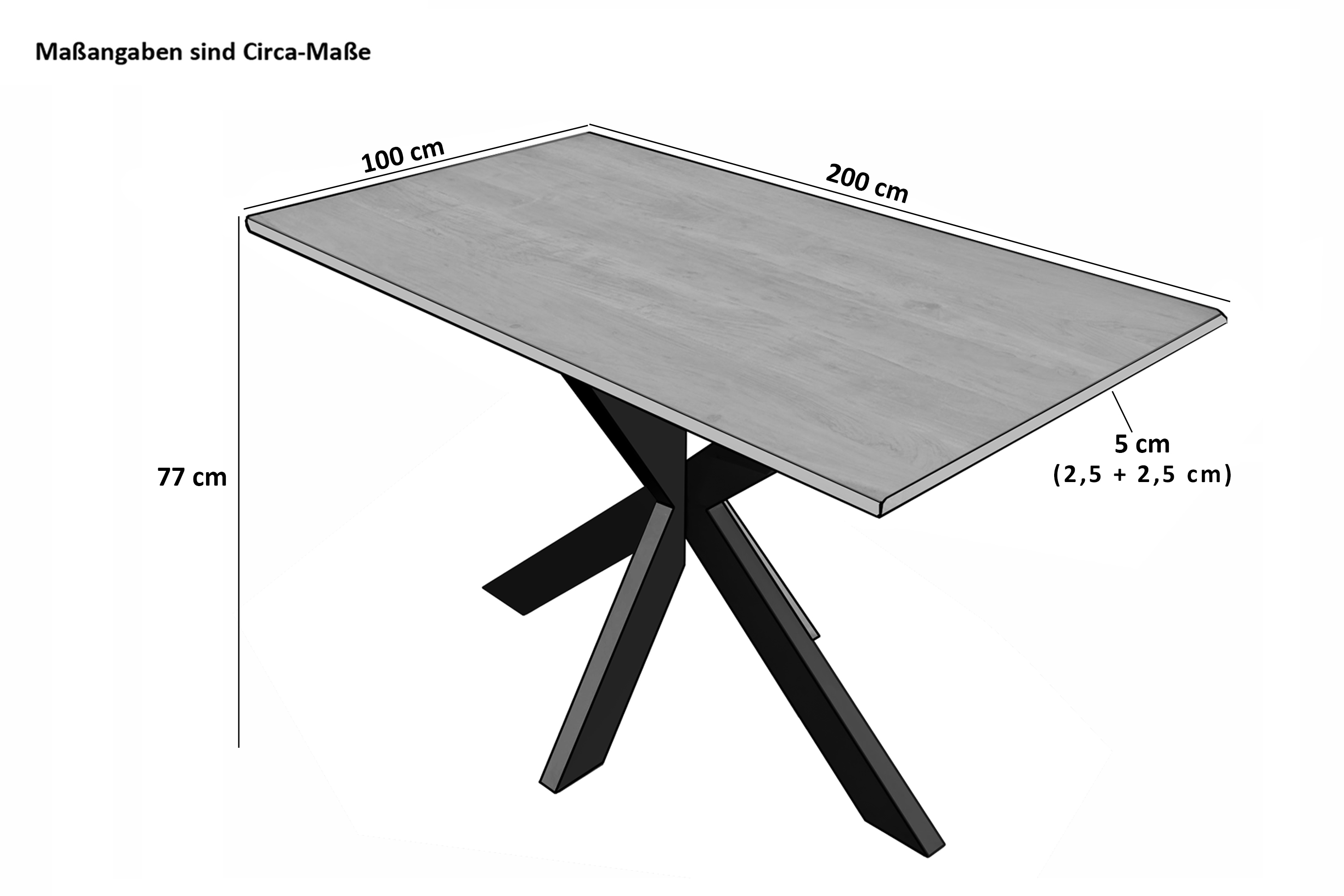 Esstisch 200 x 100 cm Mango massiv vielfarbig gerade Kanten Spider-Gestell Schwarz LIBRO