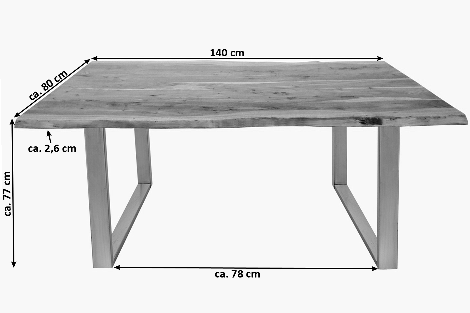 SIT 07107-20 Esstisch Baumkante massiv Akazie natur 140 x 80 silber