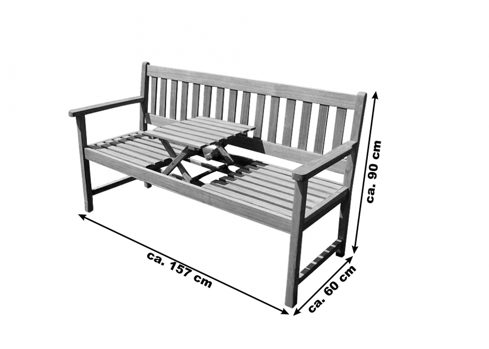  Gartenbank Akazie 157 cm 3-Sitzer Sitzbank LAURA