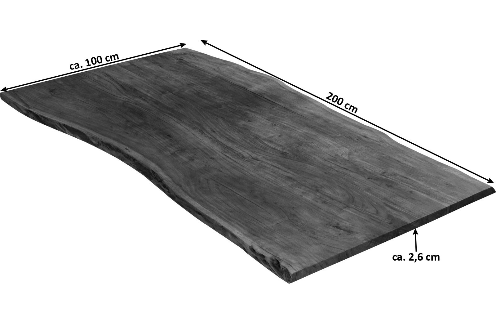  Tischplatte Baumkante Akazie Nussbaum 200 x 100 cm NOAH