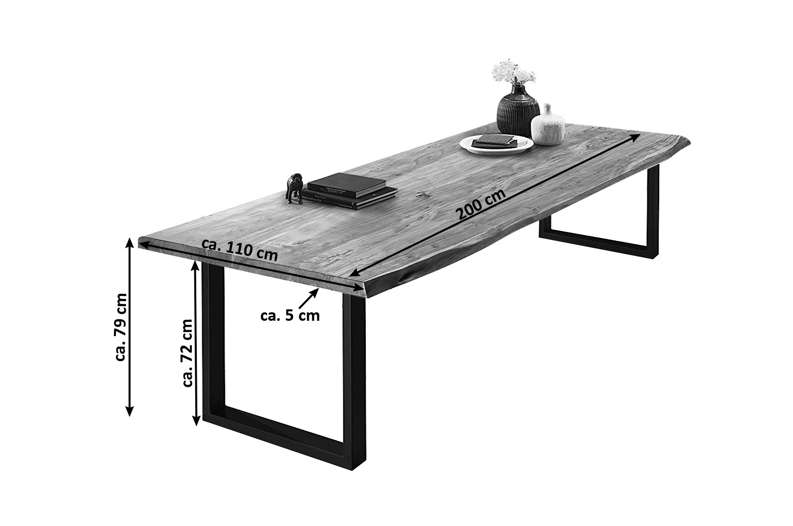 Esstisch Baumkante massiv Akazie natur 200 x 110 schwarz VALIN