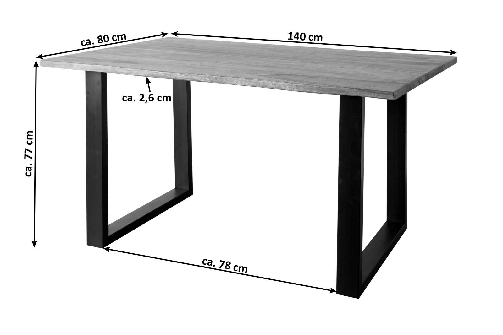 Baumkante Esstisch Sheesham naturbelassen 140 x 80 schwarz MAREK