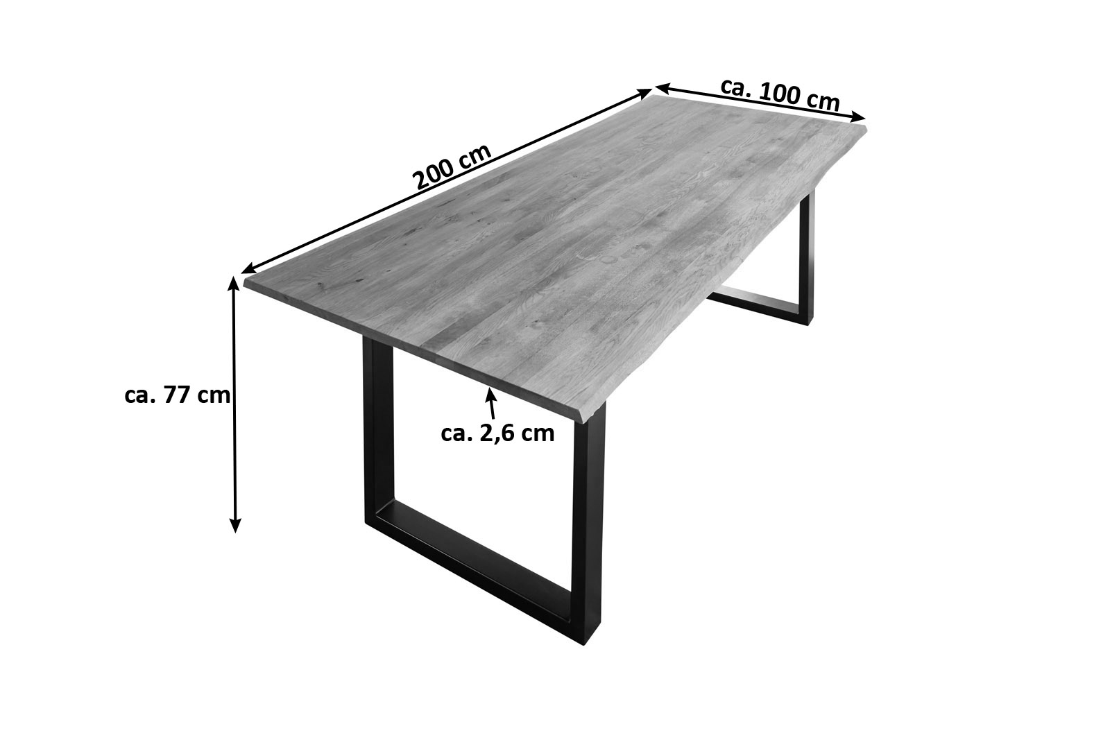  Esstisch Baumkante Massiv Wildeiche 200 x 100 schwarz SESSA