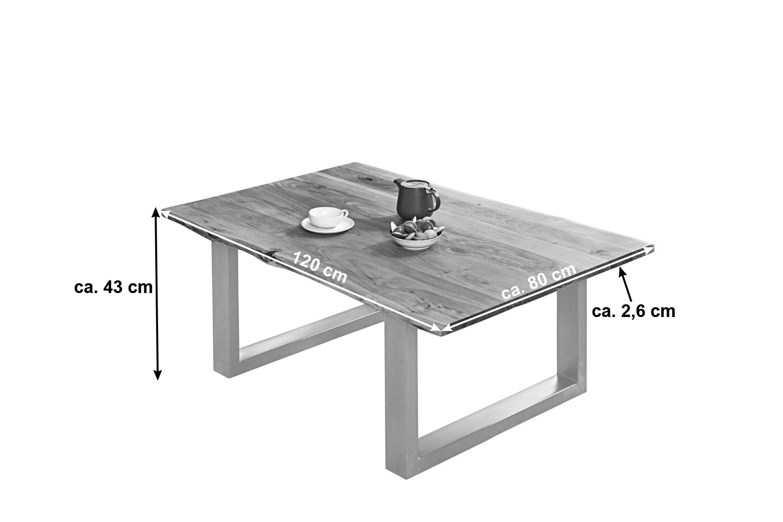 Couchtisch Baumkante massiv Akazie naturfarben 120 x 80 cm silber BILLY